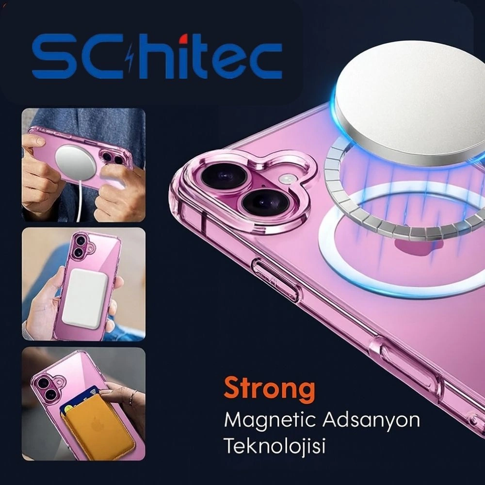 Schitec Apple Uyumlu iPhone 17 Magsafe Özellikli Şeffaf Kılıf