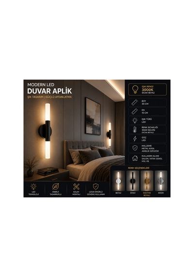 Umut Modern Ledli Pilli Siyah Aplik Siyah Siyah