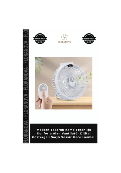 Modern Tasarım Kamp Ferahlığı Konforlu Alan Vantilatör Dijital Göstergeli Şarjlı Sessiz Gece Lambalı