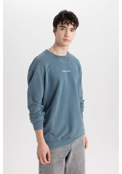 DeFacto Comfort Regular Fit Rahat Kalıp Bisiklet Yaka Sırt Baskılı Yıkamalı Soluk Efektli Sweatshirt - C1664AX24SPIN212