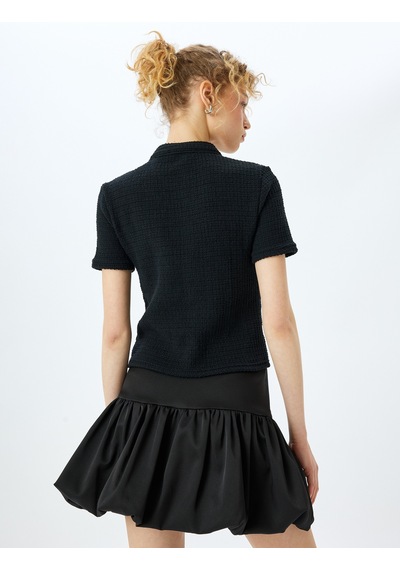 Koton Düğme Detaylı Cepli Bisiklet Yaka Kısa Kollu Triko Hırka Siyah 5sal90006ık Siyah