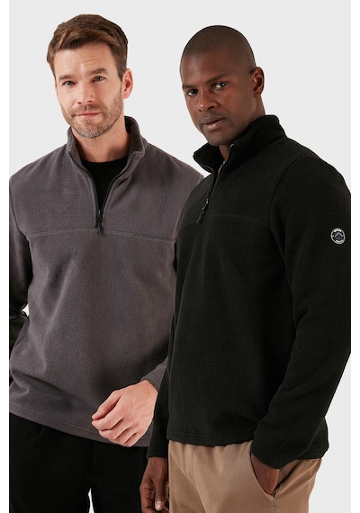 Buratti Slim Fit Yarım Fermuarlı Yumuşak Dokulu Şardonlu 2'Li Paket Erkek Polar 59060011S2 Füme-Siyah