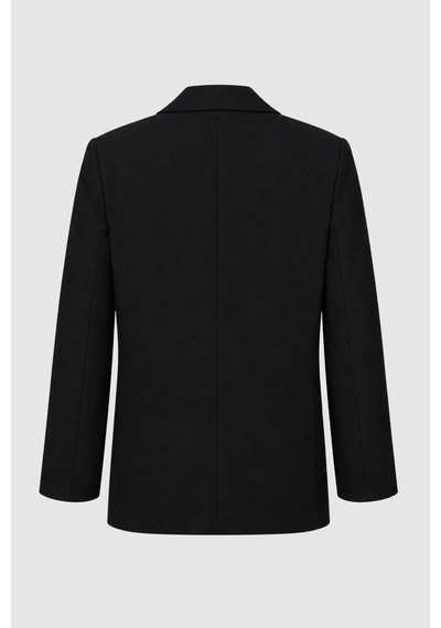 Thalure Kadın Siyah Tek Düğmeli Oversize Blazer