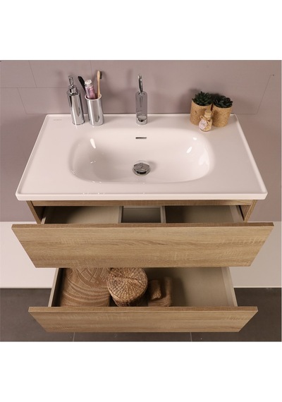 Kobos Simple 80 Cm Çekmeceli Banyo Dolabı Seti Light Walnut Ahşap Kobos Simple 80 Cm Çekmeceli Banyo Dolabı Seti Light Walnut Ahşap