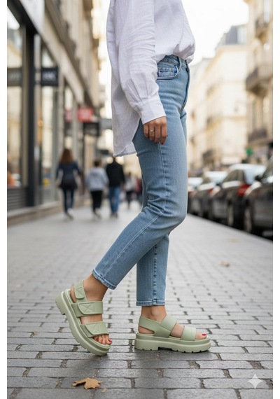 Kadın Yeşil Cırt Cırtlı Kalın Tabanlı Casual Sandalet Günlük Konforlu Yazlık Ayakkabı Yeşil Kadın Yeşil Cırt Cırtlı Kalın Tabanlı Casual Sandalet Günlük Konforlu Yazlık Ayakkabı Yeşil