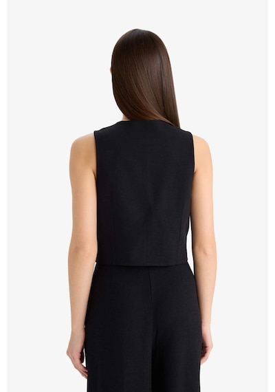 DeFacto 	V Yaka Keten Karışımlı Blazer Yelek E6209AX25SPBK81 Siyah