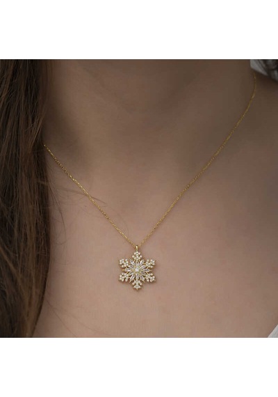 Gümüş Gold Kar Tanesi Kolye Gold