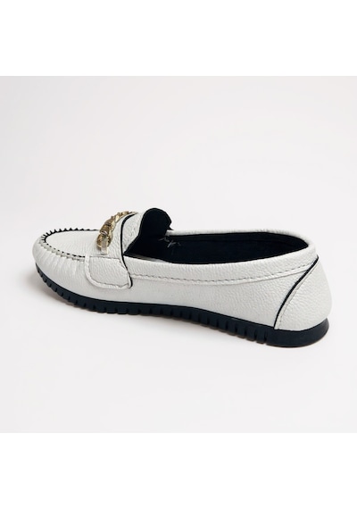 Dosa Shoes Kadın Babet Taba Zincir Tokalı Hafif Rahat Taban Şık Günlük Ayakkabı Beyaz