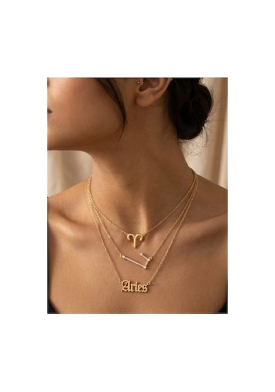 Lunarie Koç Burcu Takımyıldızı Zodyak 14k Gold Çoklu Kolye Seti Altın