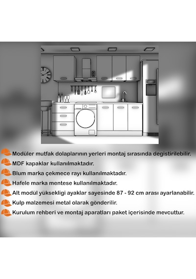185 Cm Mutfak Dolabı Gümüş Mdf Kapak Tezgah Dahil Yrkn185 100 Gümüş