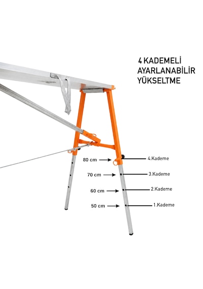 Alüminyum Gövdeli Çelik Ayaklı Teleskopik Katlanır İnşaat İskelesi - 400 Kg Taşıma Kapasitesi 80x24x100cm