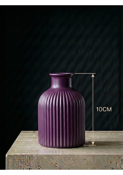 Premium - Mürdüm Renk - 10cm - Kendinden Kokulu - Çizgili Pampas Vazosu