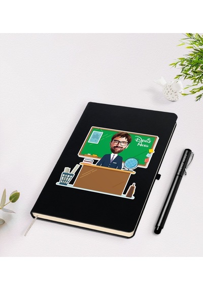 BK Gift Kişiye Özel Coğrafya Öğretmeni Karikatürlü Siyah Defter K