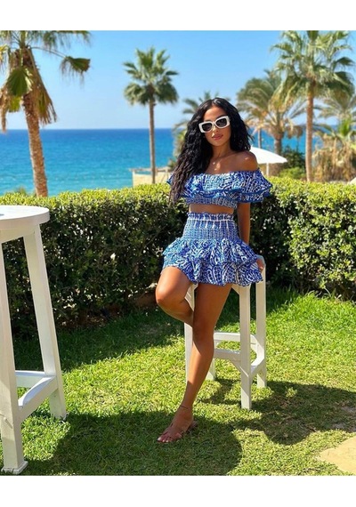 Fashion Cocktail Korse Bandaj Kumaşlı Esnek Kabarık Etekli Tasarım Gece Davet Krop Etek Takım Mavi Fashion Cocktail Korse Bandaj Kumaşlı Esnek Kabarık Etekli Tasarım Gece Davet Krop Etek Takım Mavi