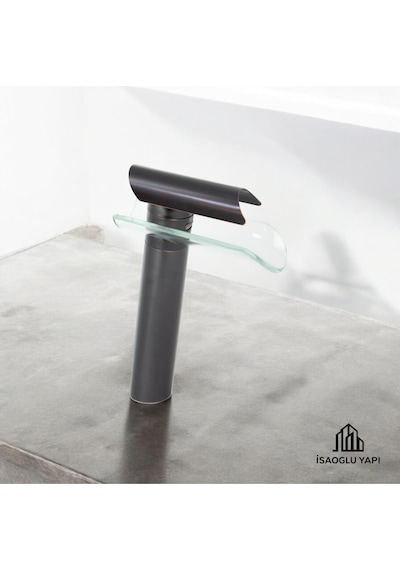İsaoğlu Yapı Antik Siyah Çanak Lavabo Bataryası Glass Design Yüksek Armatür Çanak Musluk Antik
