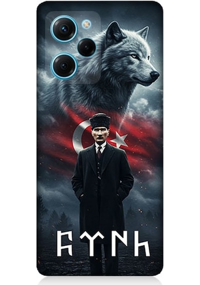 Xiaomi Poco X5 Pro Uyumlu Gölgede Kurt Ve Atatürk Desenli Silikon Kılıf Çok Renkli