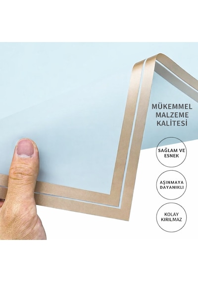 Çiçek Buket Kağıdı, Altın Kenarlı Çiçek Ambalaj Kağıdı, Mat Opp 58x58 Cm - 5 Adet, Bulut Mavisi