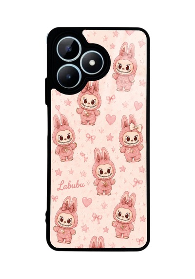 Realme Note 50 Pink Bunny Labubu Tasarımlı Glossy Telefon Kılıfı Pembe