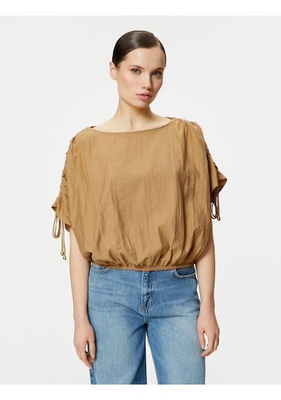 Koton Crop Bluz Drapeli Yarasa Kollu Kahverengi 4sak60345uw 4SAK60345UW517 Kahve