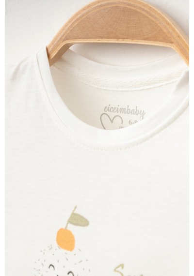 %100 Pamuklu Ice Cream T-shirt Ekru