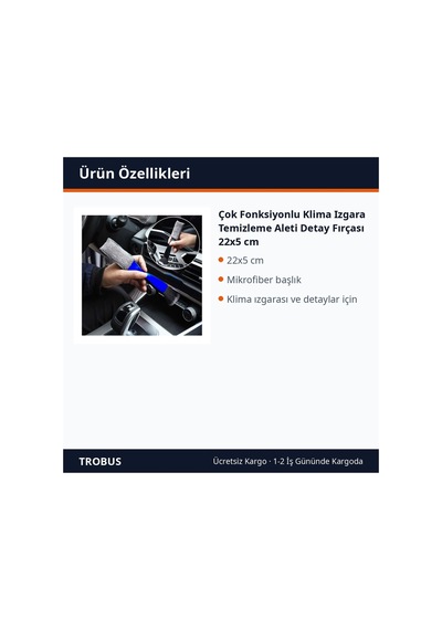 Trobus Çok Fonksiyonlu Klima Izgara Temizleme Aleti Detay Fırçası 22x5 Cm