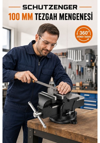 Çelik Kollu 100mm Sabit Mengene Dönerli Taban Tezgah Mengenesi N-6601