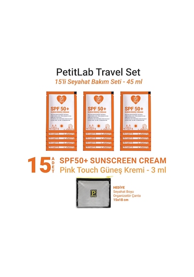 Petitlab Travel Set 15'li Şase Güneş Kremi Organizatör Çanta Hediyeli Turuncu