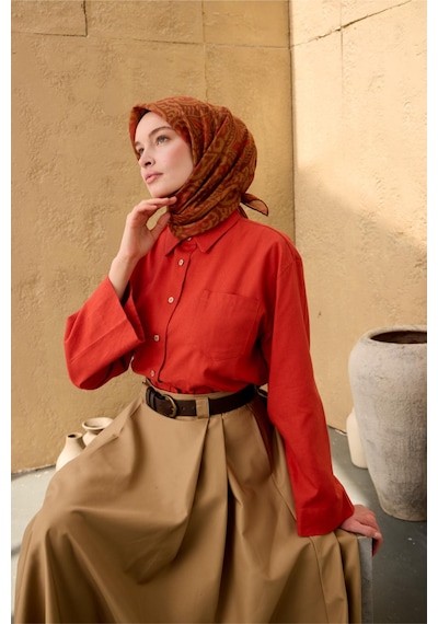 Silk Home Soft Eşarp 73099-26 Olive, Kiremit, Oksit Kahve