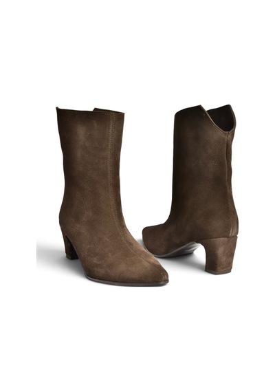 Fox Shoes Z654580061 Kahverengi Hakiki Deri Süet Kalın Topuklu Kadın Bot