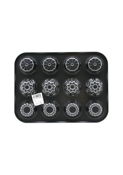 12 Gözlü Metal Muffin Kek Kalıbı - Siyah