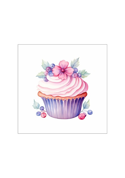 Çiçekli Cupcake Duvar Stickerı Renkli