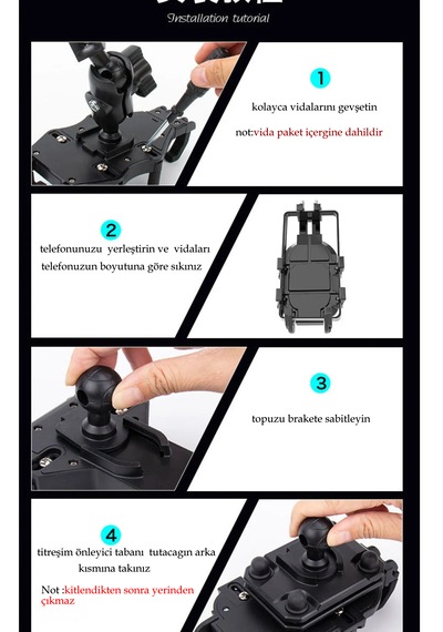Gidon Ve Ayna Bağlantılı Darbeye Dayanıklı Titreşim Önleyici Moto Siyah