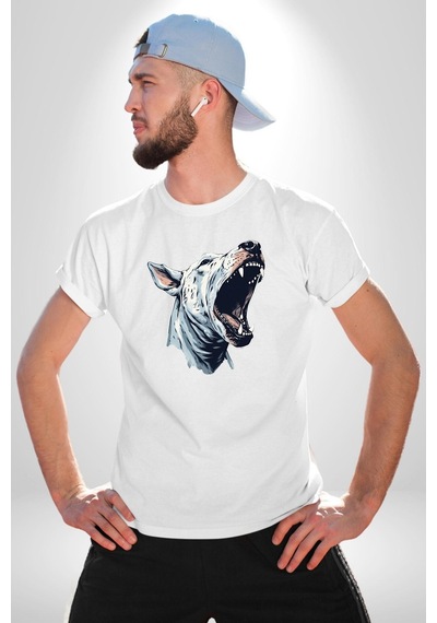 Bull Terier Köpek Havlama Unisex Unisex Beyaz Organik Baskılı T-shirt Penye Yüksek Kalite Beyaz