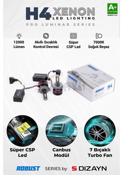 S-dizayn Pro Luminar H4 Led Xenon / 60w / 12000lm / 7000k A+ Kalite