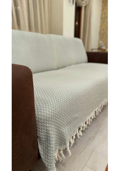 Lunga Vita Başak Desen Dokuma %100 Pamuklu Çok Amaçlı Pike Koltuk Örtüsü 180x230 Fıstık Yeşili
