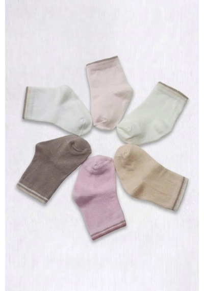 Cocole Socks Kız Bebek Soket Çorabı Kraft Kutulu 6'lı Set Pamuklu 0-1 Düz Çok Renkli