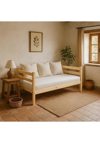 Ahşap Sedir Kanepe 90x190 Cm İç Ölçü Mindersiz Doğal Natural Masif Ahşap Bej
