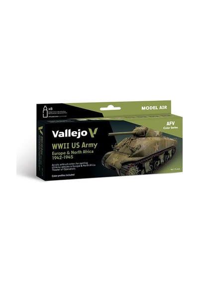 Vallejo 71625 8x18 Ml. Us Army Europe & North Africa 1942-1945, Model Air Serisi Model Boyası Seti Renkli