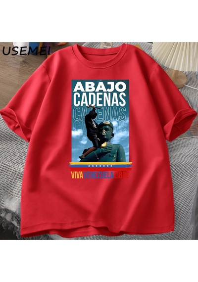 Flood Of Style Venezuela Abajo Cadenas T-shirt Erkek Kadın Baskılı Tişörtleri Unisex Yuvarlak Boyun Pamuk T Kırmızı