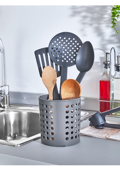 Antrasit Plastik Silindir Dik Kaşıklık & Tezgah Üstü Düzenleyici
