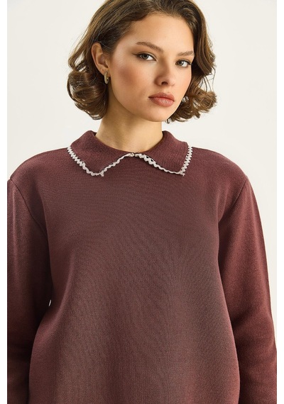 Shade Kadın Yakası Dantel Detaylı Triko Kazak Tk251131 60283742 - Mürdüm