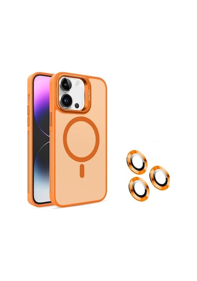 iPhone Uyumlu 11 Kamera Korumalı Stantlı Magsafe Destekli Mat Lens Koruyucu Telefon Kılıfı Turuncu