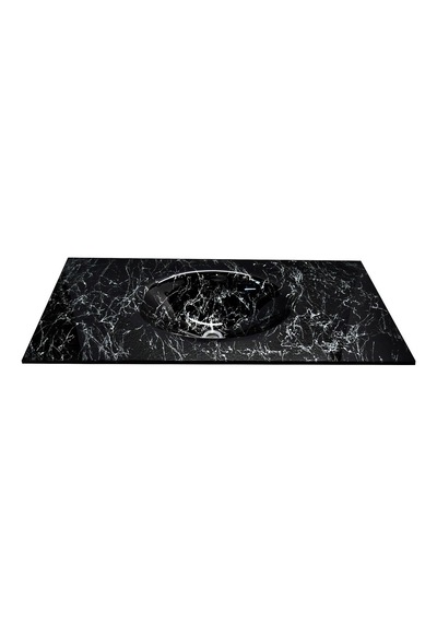 Cam Lavabo Mermer Desen Siyah Beyaz 100 x 56 CM