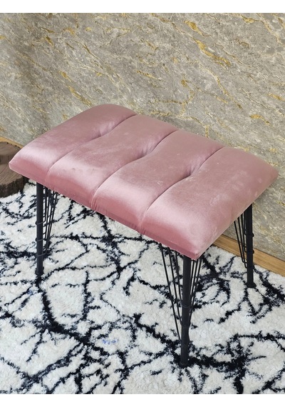 Zafir Metal Siyah Tel Ayaklı 60 Cm Puf Bench - Puf - Bench - Oturak - Mutfak Oturağı - Antre Oturağı Pembe