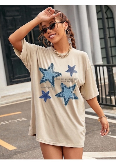 Unisex Pamuklu Eternal Light Ön Baskı Tasarım Kısa Kol Tshirt Bej