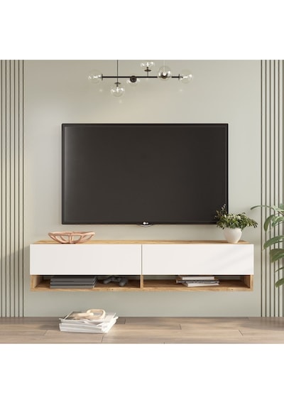 Aven Tv Ünitesi Tv Sehpası Raflı Kapaklı 140cm Çam-beyaz Ave11-aw Beyaz