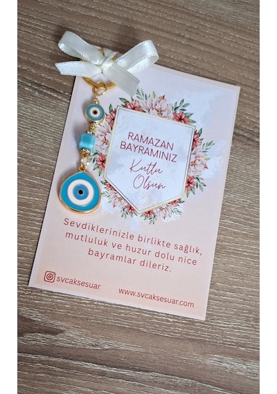 Bayram Hediyesi Tebrik Kartlı Turkuaz Anahtarlık