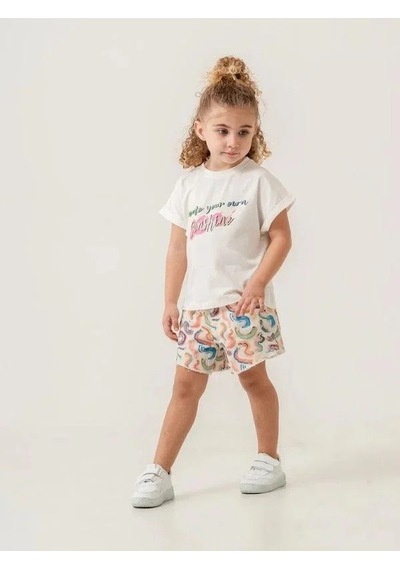 Cicihlid Kız Çocuk Pamuklu Dokuma Şort T-shirt Takım-15881 Çok Renkli