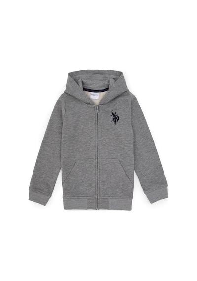 U.S. Polo Assn. Erkek Çocuk Gri Melanj Fermuarlı Kapüşonlu Sweatshirt 50316706-VR086