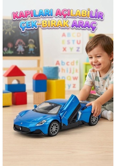 Maserati Mc20 Çek-bırak Model Araba - Açılır Kanat Kapı - 1:24 Ölçekli Metal Oyuncak Araç Mavi
